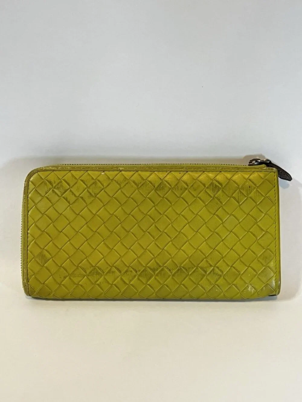 Bottega Veneta Intrecciato Zip Around Wallet Chartreuse Green Woven Leather